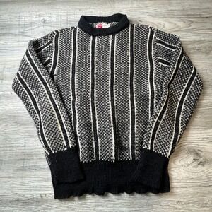 Milwaukee Knit Sweater‎ Mens M Black White Striped Virgin Wool Vintage Mock Neck